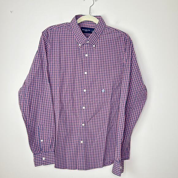 NEW NWT Abercrombie & Fitch Stretch Gingham Pink Blue Button Down Shirt Large - Picture 2 of 9